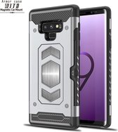 Ntech Geschikt voor Samsung Galaxy Note 9 Luxe Armor Case met Pashouder - Zilver