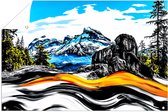 Abstract berglandschap met kleur - Bergen tuinprints - Tuinversiering berg - Abstract expressionisme - Balkon decoratie - Tuindecoratie wanddecoratie - tuinposter 90x60 cm
