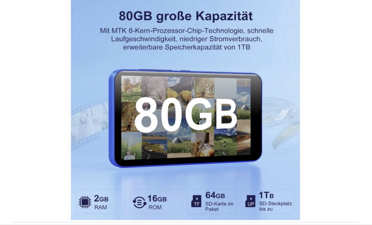 Lecteur MP3 Android 13 Avec écran 4.02" Tactile - 160 Go, Bluetooth/Wi-Fi, Son Hi-Fi, Batterie 2000mAh, Pour Spotify, Deezer