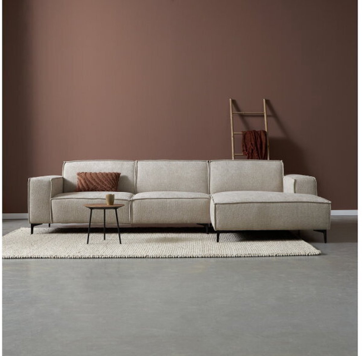 PEPP Interiors RIVER hoekbank met chaise longue rechts - chenille Majestic 603 beige - 304x160x80 cm