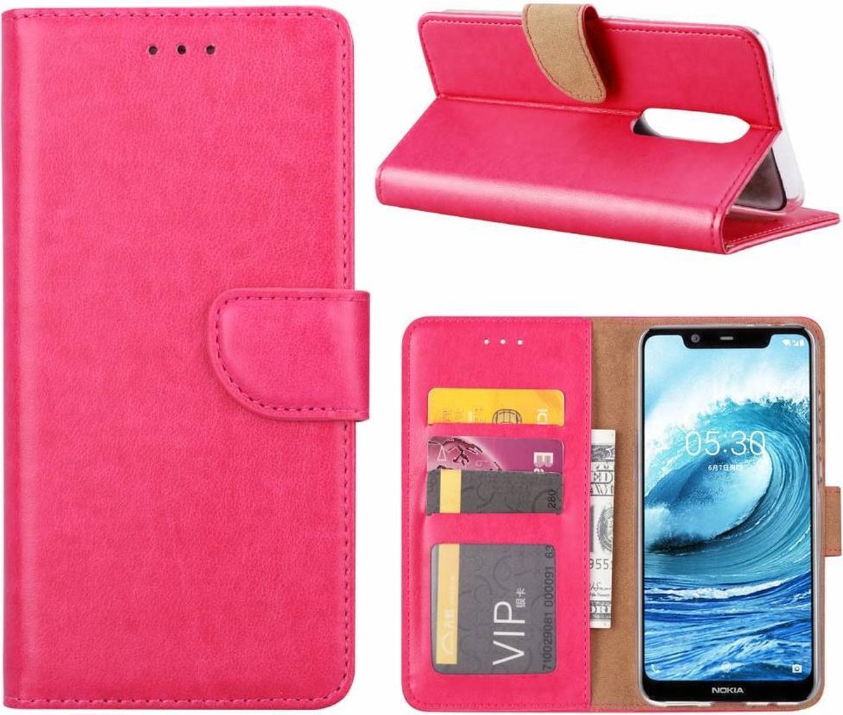 Booktype Kunstleer Hoesje Met Pasjesruimte Roze Nokia 5.1 Plus