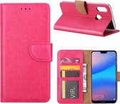 Ntech Hoesje Geschikt voor Huawei P20 Lite Portemonnee / Booktype hoesje Pink
