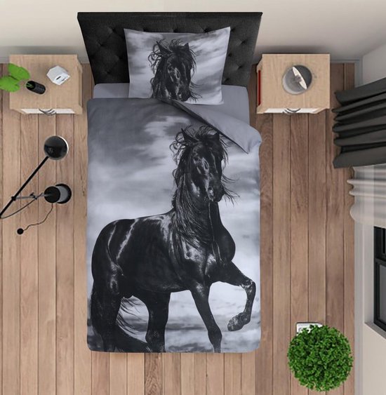 Dekbedovertrek Paarden Grijs - eenpersoons - 140x200/220 cm van Good Morning — afbeelding 2