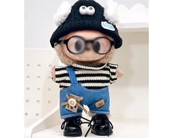 Without Lemon - Schattig Monstertje Poppenkleding Setje - Muts, Bril, kleding en Schoenen - Geschikt voor Labubu-pop - Geen pop inbegrepen -Zwart