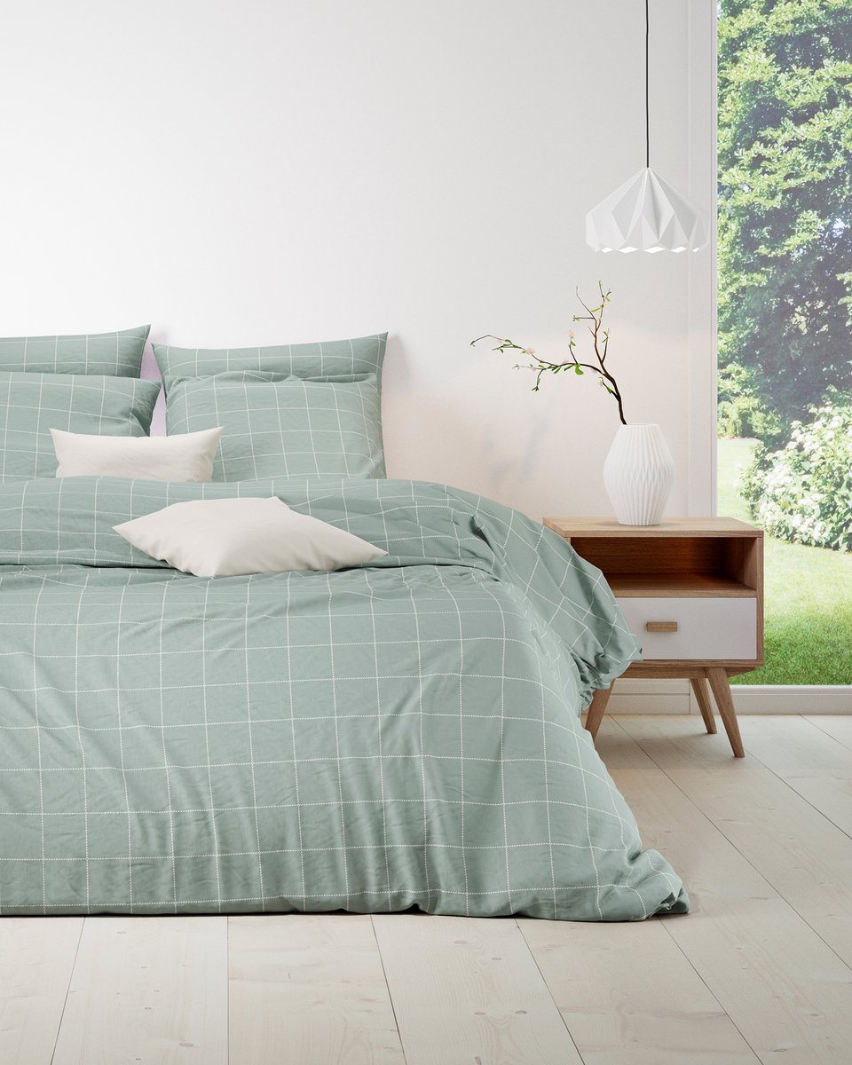 Mistral Home - DEKBEDOVERTREK - katoen renforcé - 260 x 240 cm + 2x 65 x 65 cm - extra breed - strepen - muntgroen
