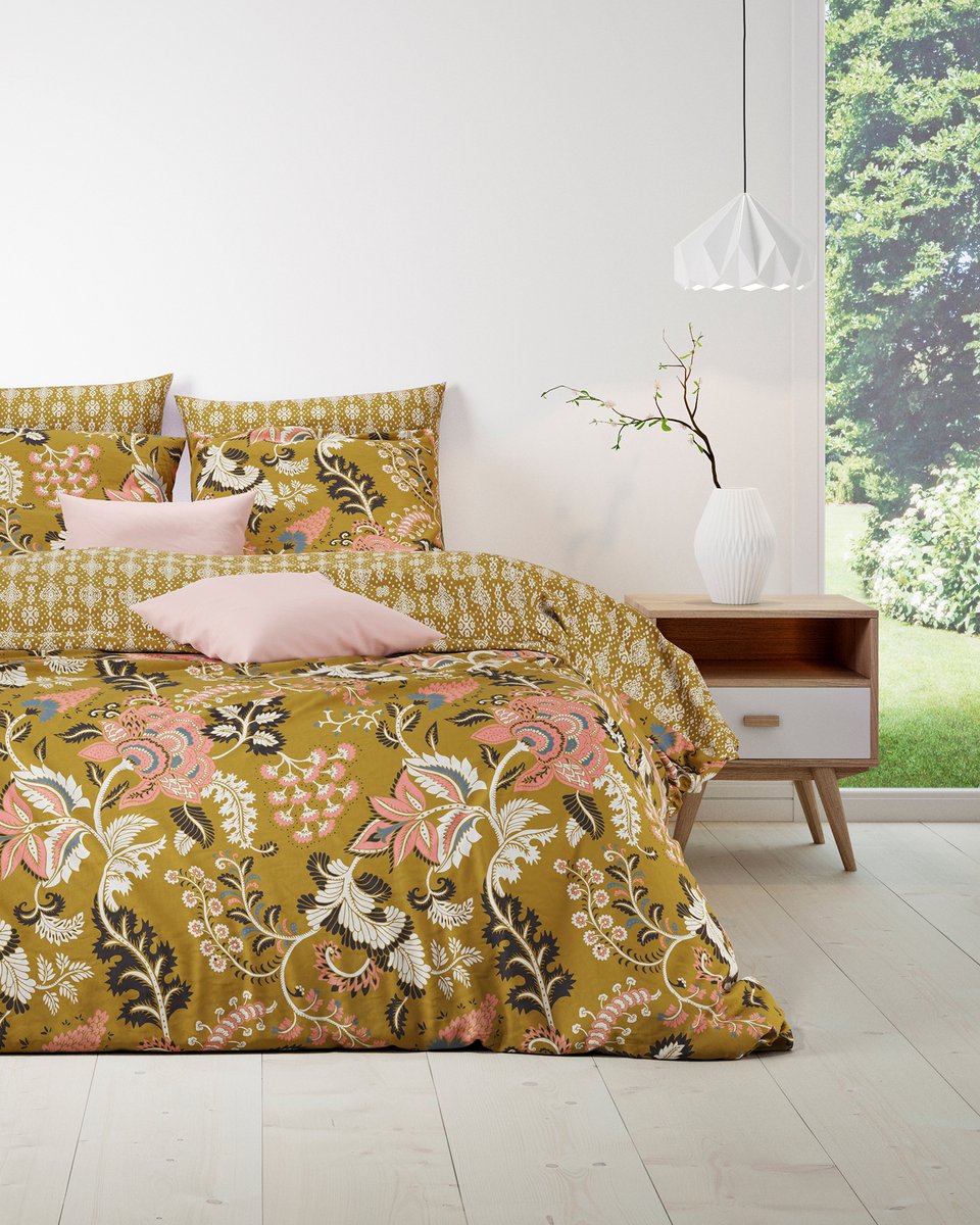 Mistral Home - DEKBEDOVERTREK - katoen renforcé - 260 x 240 cm + 2x 65 x 65 cm - extra breed - botanisch - geel