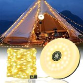 Camping Lichtsnoer - 10 Meter - IP44 Waterdicht - Oprolbaar - Oplaadbaar - Warm-Wit | Verlichting Buiten Slinger - Lampjes - Lampenslinger - Kampeerlamp - Tentlamp