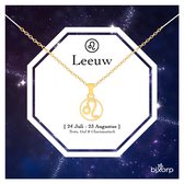 Bixorp Stars Sterrenbeeld Ketting Leeuw / Leo - Stainless Steel Rondje met Goud Verguld - 45cm Ketting met Zodiac Hanger - Inclusief Cadeau Verpakking