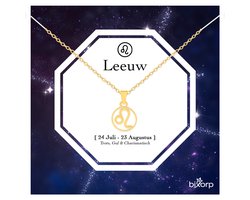 Bixorp Stars Sterrenbeeld Ketting Leeuw / Leo - Stainless Steel Rondje met Goud Verguld - 45cm Ketting met Zodiac Hanger - Inclusief Cadeau Verpakking