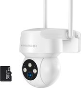 Protectly® Beveiligingscamera Buiten – 3K HD 5MP - Buiten Camera Met Nachtzicht – Buitencamera - Security camera - Met WiFi en APP - Incl. 64GB SD - Wit