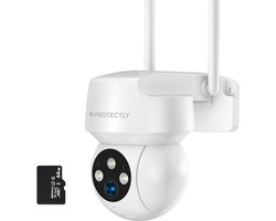 Protectly® Beveiligingscamera Buiten – 3K HD 5MP – 64GB SD – Buiten Camera Met Nachtzicht – Buitencamera – Bewakingscamera voor Buiten- Met WiFi en APP – Wit