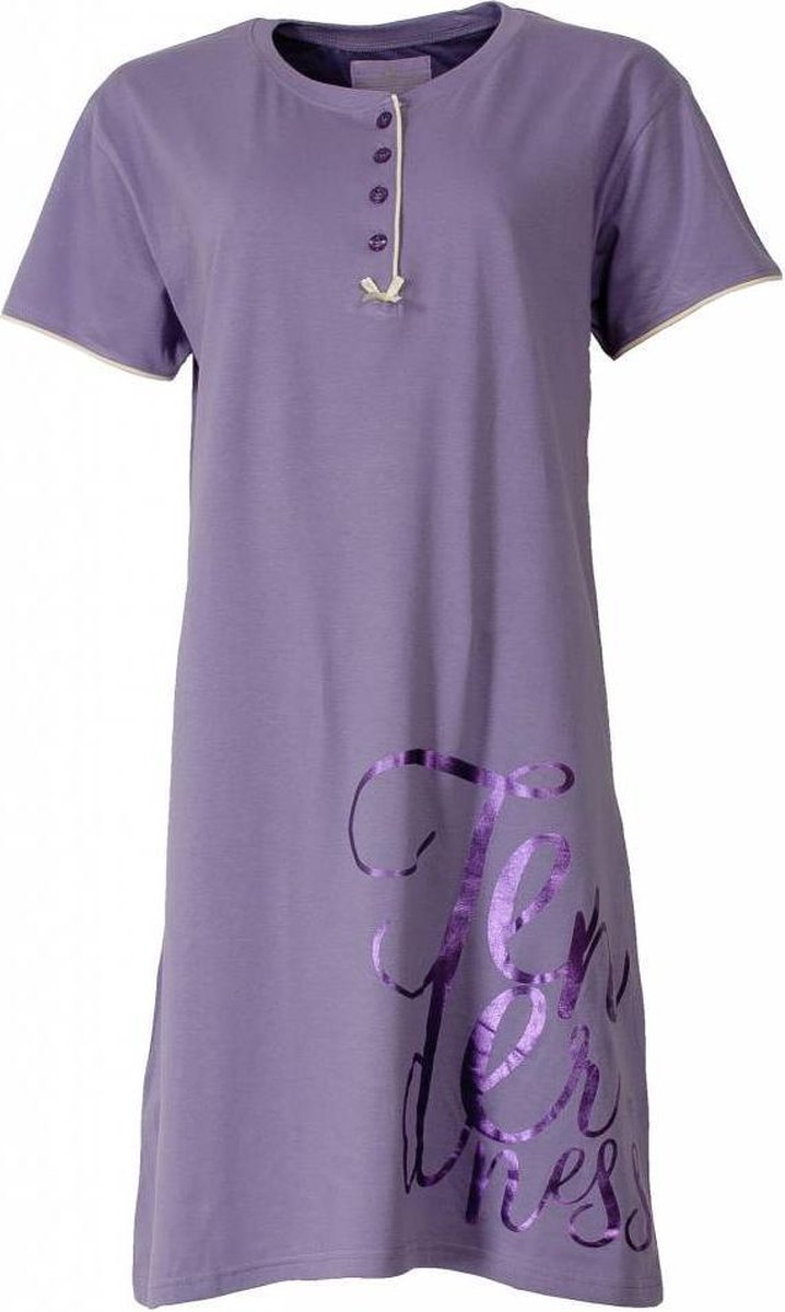 Tenderness Dames Nachthemd - Katoen - Polo Sluiting - Paars - Maat S