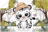 Schattige tijger met vlinder - Tijger tuinposter - Poster van buiten dieren - Digital Art - Posters buiten - Tuinschilderij - tuinposter 90x60 cm