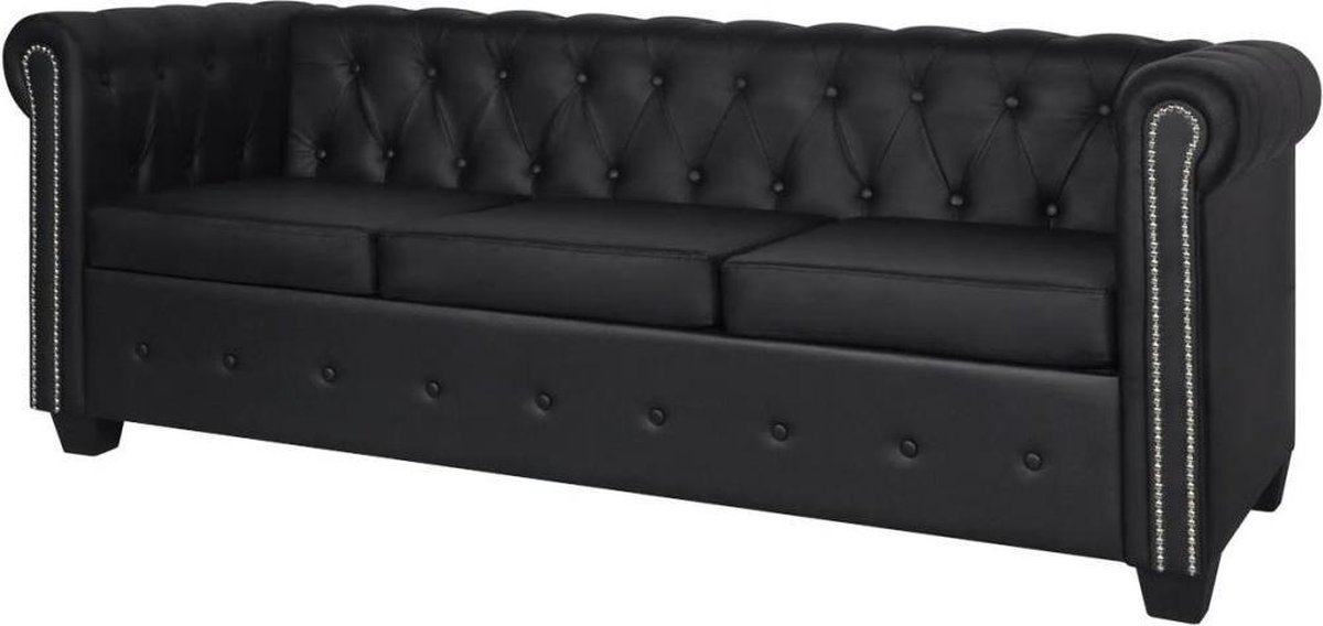 vidaXL Driezitsbank Chesterfield kunstleer zwart