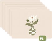 Napperons - 6 pièces - 45x30 cm - Set de table en plastique - Vase - Carreaux - Bloem - Vert - Dessous de Assiettes - Décoration de table - Accessoires de décoration de table de Cuisine - Dessous de verre en Vinyl - Décoration de table