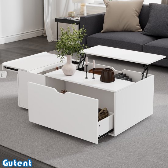 Zwarte opklapbare salontafel met LED, hydraulisch blad en opbergruimte, spaanplaat (100x50x55cm