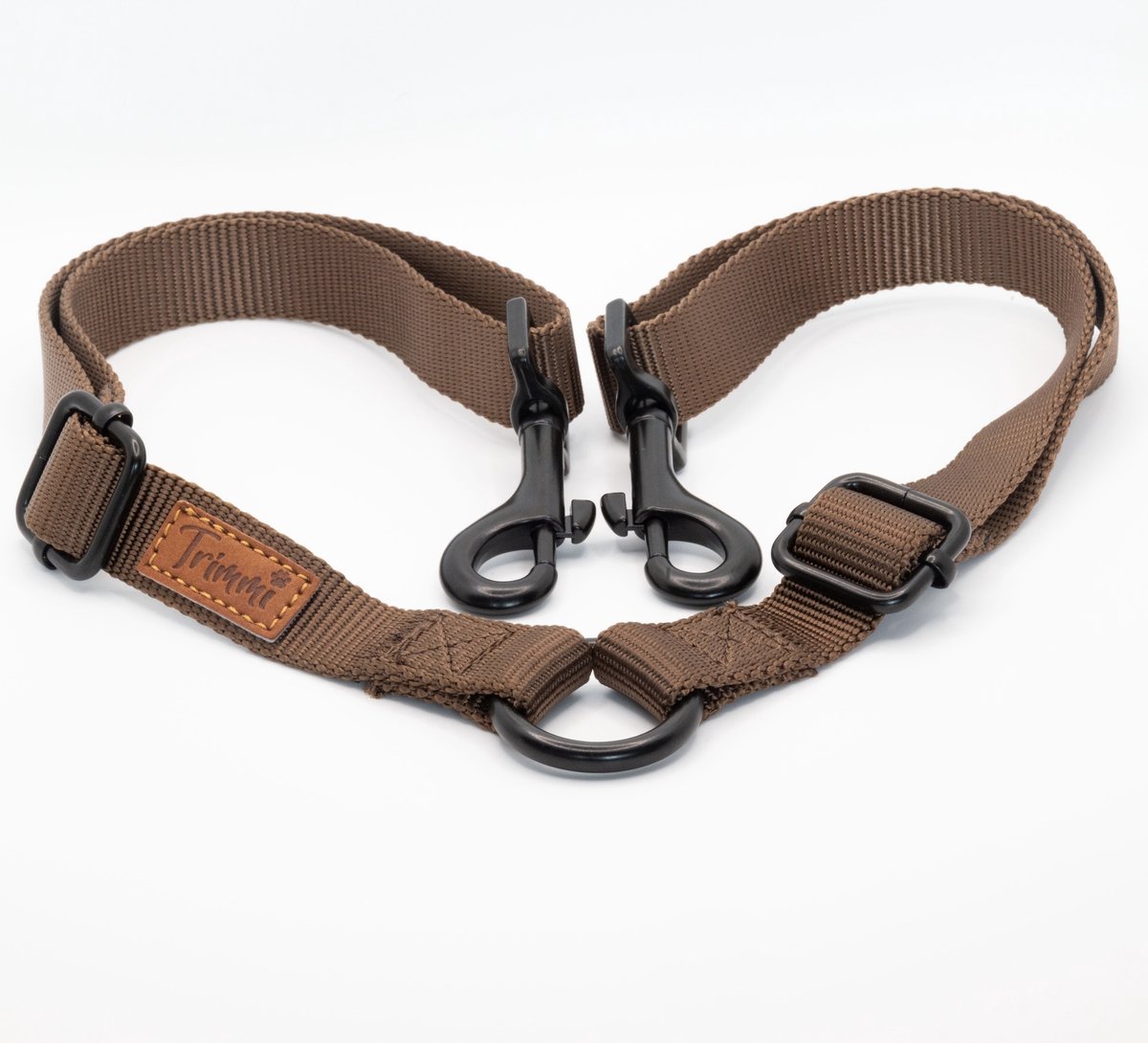 Nylon koppelstuk bruin - koppelstuk riem hond - koppelriem - wandelen met twee honden - koppelstel hond - koppelstukken - hondenhalsband met naam - Halsbanden, riemen & tuigen - 2,5 cm breed - Trimmi