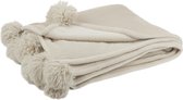 J-Line Plaid Pompom - fleece deken - polyester - donker beige - 170 x 130 cm - woonaccessoires