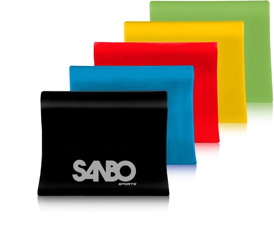 Sanbo Weerstandsbanden Set - 200 x 15 cm - Resistance Band - Fitness Elastiek - Pilates - Theraband
