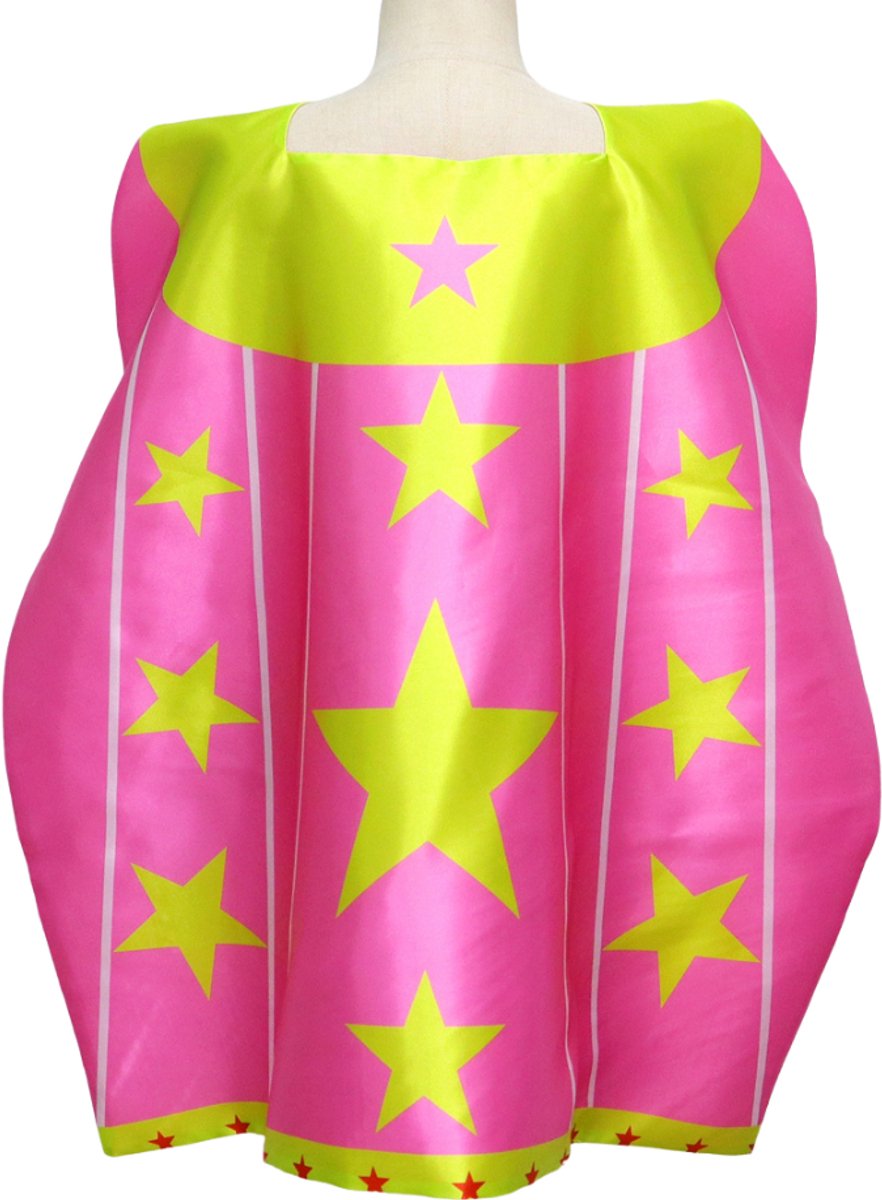 Joya Kids® Verkleedset Meisje | Superheldin Cape Masker Armbanden | Roze met Gele Sterren | Verkleedkleding Kinderen | Carnaval & Rollenspel | Superheld Ster | Verkleedkleding 3-delig | Roze en Geel — afbeelding 6