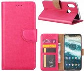 Motorola One Roze Booktype / Portemonnee TPU Lederen Hoesje