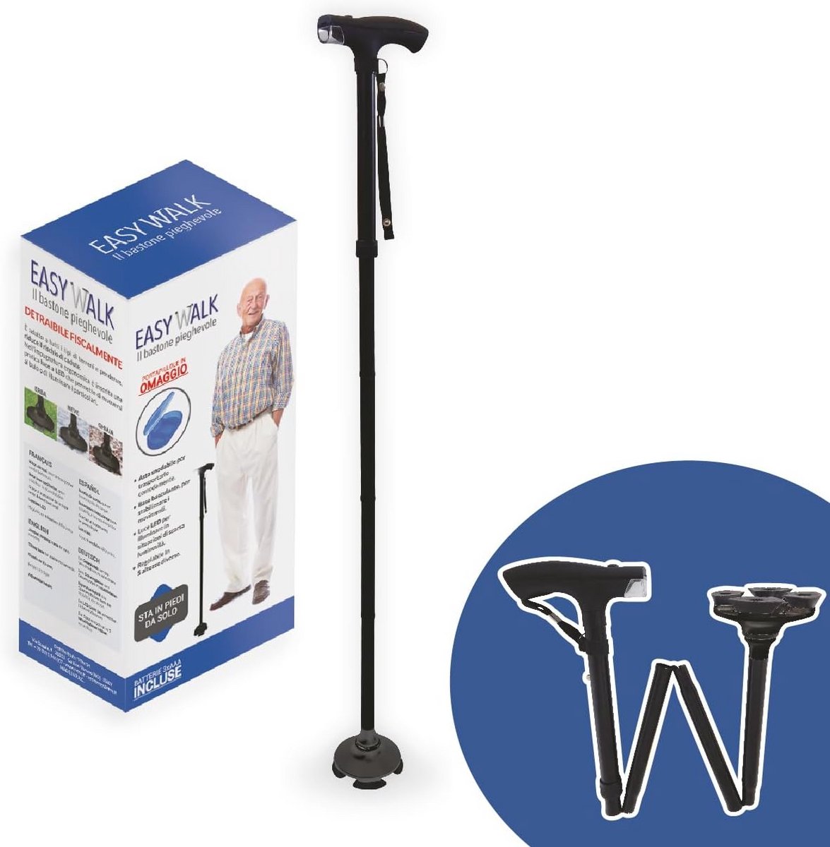 Opvouwbare wandelstok met LED verlichting - 5 hoogtes instelbaar, antislip grip, lichtgewicht, medisch hulpmiddel voor senioren en gehandicapten