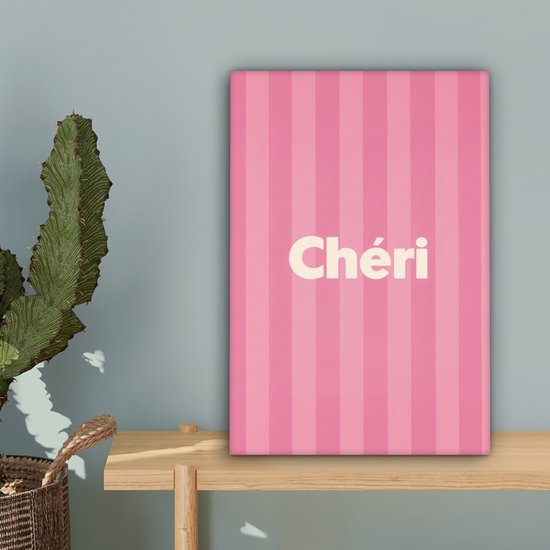 Canvas schilderij 20x30 cm - Exclusieve wanddecoratie Gestreept - Roze - Chéri - Muurdecoratie woonkamer - Slaapkamer decoratie - Kamer accessoires - Schilderijen op canvas