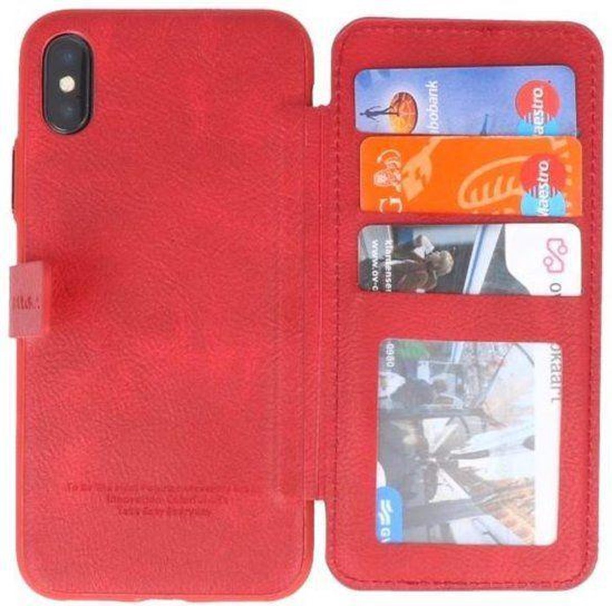 Puloka iPhone X / Xs Multi Function Back Clip Wallet Case Portomonee Hoesje Rood