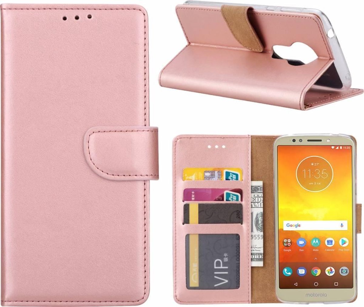 Motorola Moto E5 Hoesje boektype case / geschikt voor 3 pasjes Rose Goud