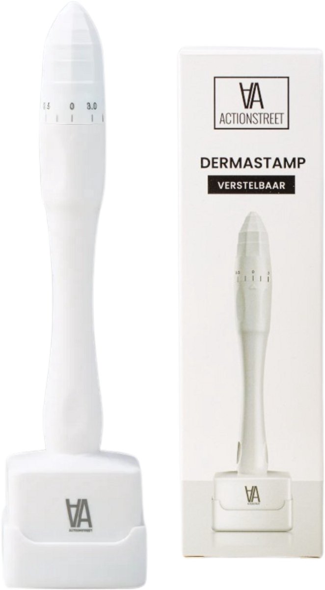 ActionStreet Dermastamp - Geschikt voor Microneedling - Alternatief voor Dermaroller & Dermapen - Verstelbaar van 0.3mm tot 3mm - 140 Naalden