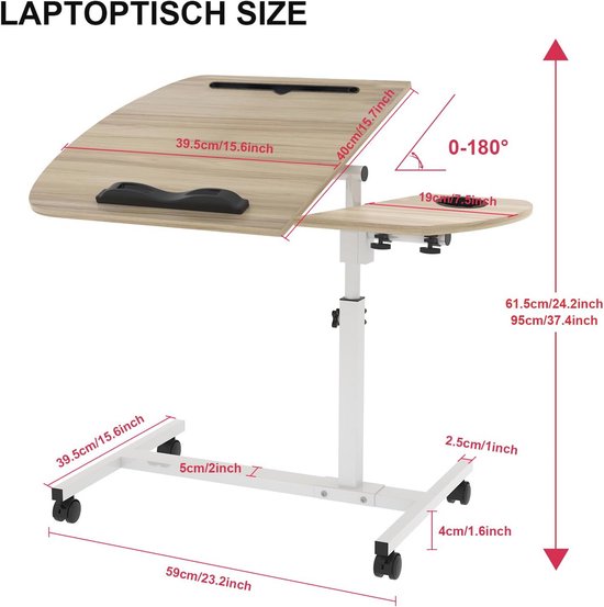 SogesHome Schreibtisch Klein Computertisch mit 4 Rollen 2 Davon mit Bremsen PC-Tisch in Z-Form mit Tastaturauszug für Zuhause und Büro, 60 x 48 cm