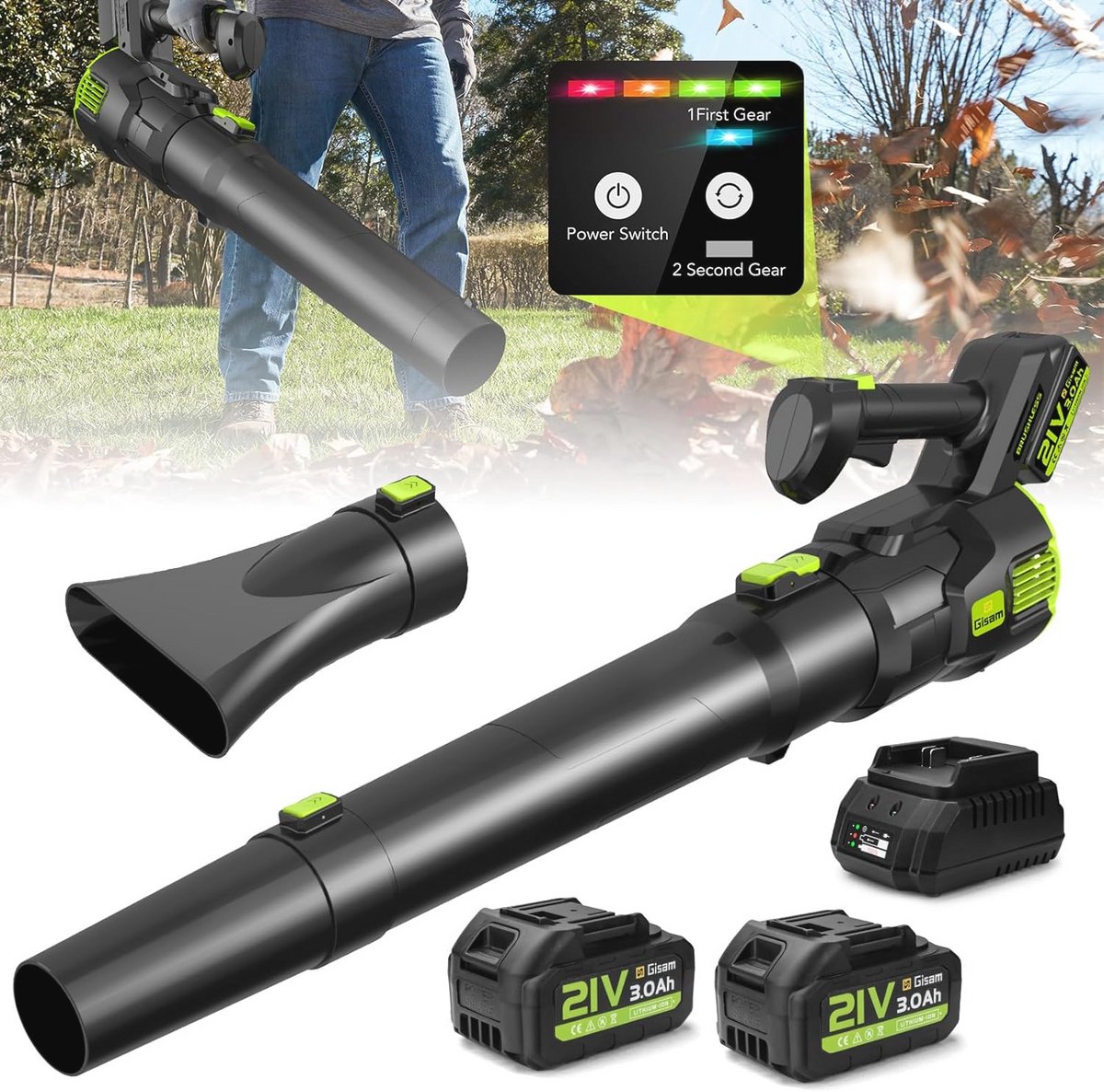 Accu Bladblazer met 2 Snelheden en Turbo Functie, 25000RPM, Ideaal voor Tuinonderhoud