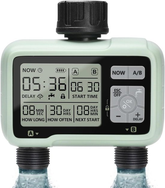 Foto: Irrigatiecomputer met 2 uitgangen programmeerbare watertimer met regenvertraging voor tuin
