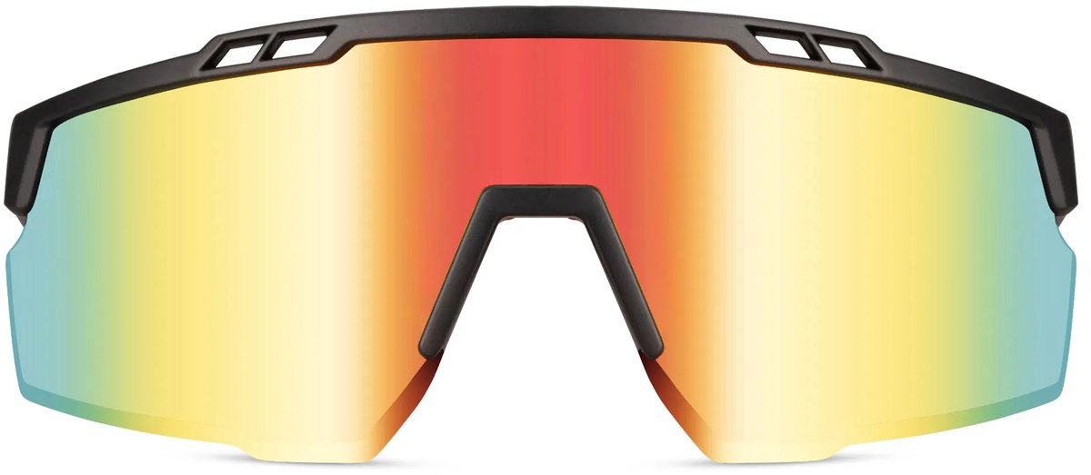 LUCCIO Sportswear - Sportbril – UV400 Bescherming – Mat Zwart Frame – Rood/Geel Spiegel Lens – Unisex