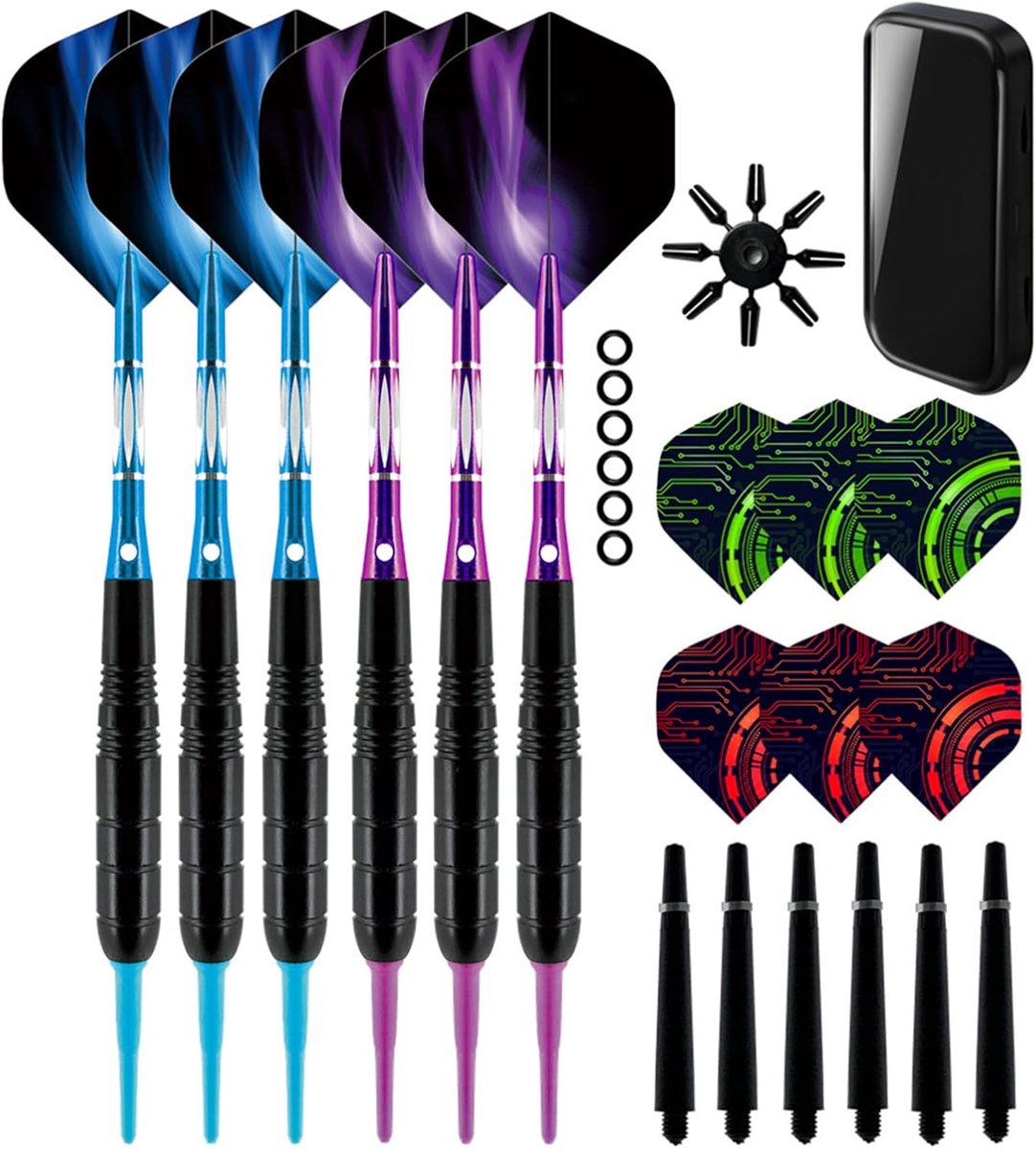Professionele zachte dartpijlen - 6 stuks - blauw en paars - 19 gram - dartaccessoires