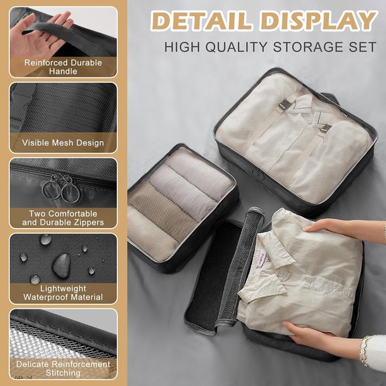 OSDUE Koffer organizer set 6 stuks, verpakking kubussen, waterdichte reiskleding, tassen voor koffers, reisorganisatortassen voor koffers OSDUE Koffer organizer set 6 stuks, verpakking kubussen, waterdichte reiskleding, tassen voor koffers, reisorganisatortassen voor koffers