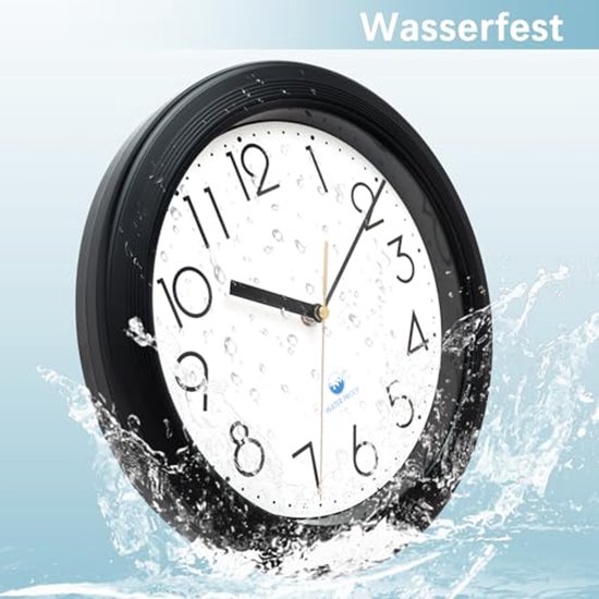 eYotto Grote tuinklokken van 33 cm voor buiten, waterdicht, wandklok met thermometer, weerbestendig, niet tikkend, werkt op batterijen, voor terras, zwembad, Lanai, hek, veranda, tuin, badkamer