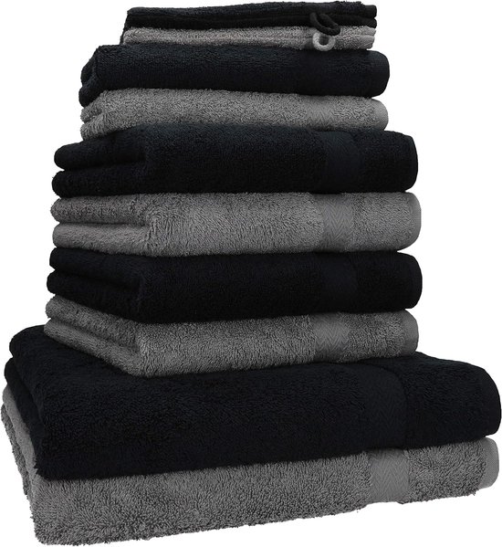 Betz Premium 12-delige badstof handdoekenset - 2 x lighanddoeken - 4 x handdoeken - 2 x gastendoekjes - 2 x washandjes - kleur robijnrood/grafiet