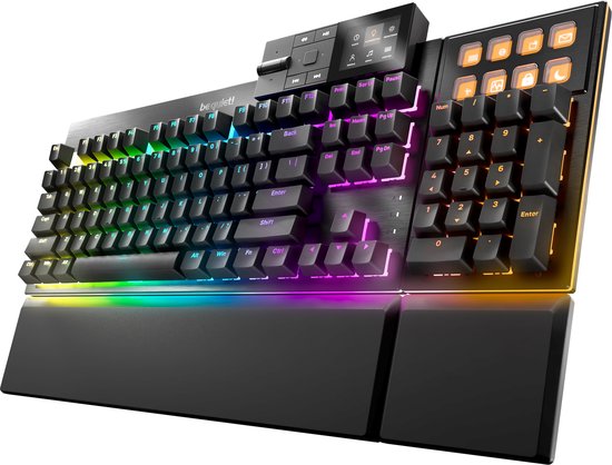 Zwart be quiet! toetsenbord met RGB-verlichting, numeriek gedeelte en polssteun.