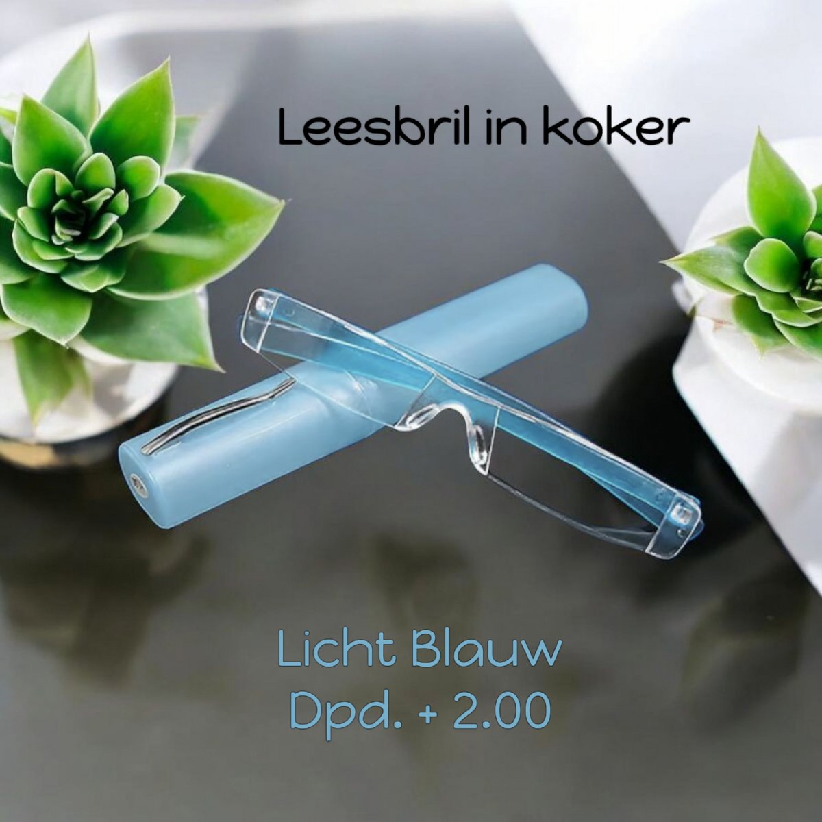 Het Appeltje Huiscollectie - Fashion Leesbril in meeneem +2.00 in koker - Kunststof Randloos Lichtgewicht - L. Blauw - volwassenen jeugd - unisex - casual