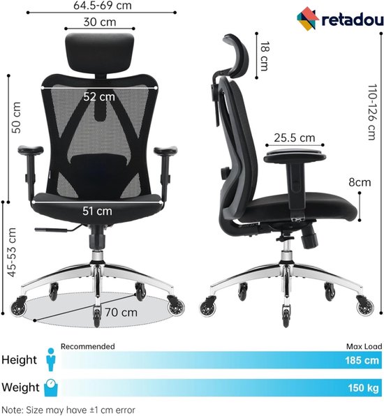 Ticova Bureaustoel, Ergonomische Bureaustoel, Hoge Rug, Ergonomische