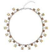 Behave – Statement ketting dames zilverkleur – Bruine glasstenen – Feestelijk – 34 + 5 cm