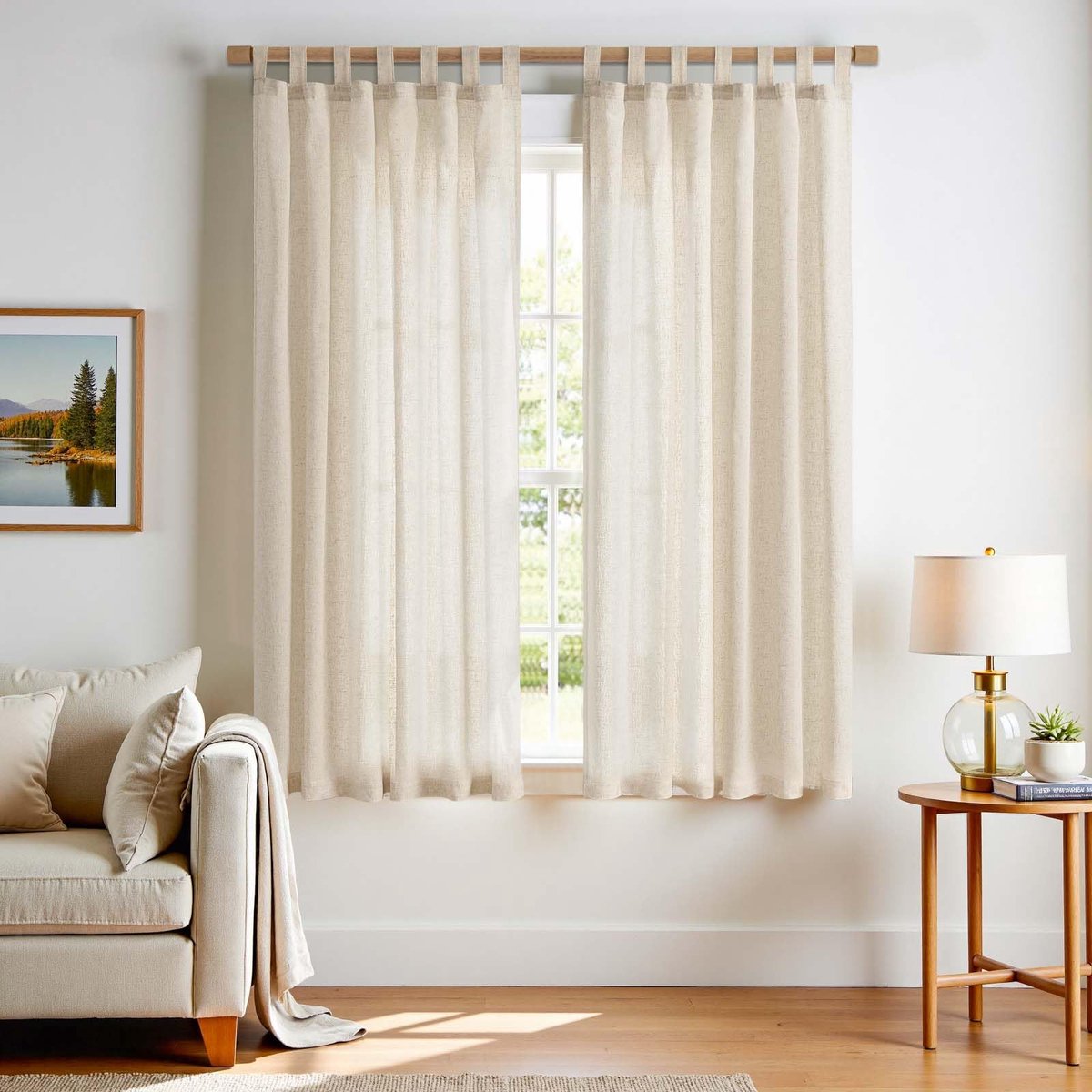 Unyqoos Gordijnen Set van 2, Linnenlook Met Lussen voor Woon- en Slaapkamer, Lichtfilterend, 140 x 175 cm beige
