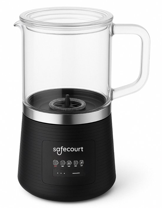Safecourt Kitchen Glazen Melkopschuimer - Elektrische melkopschuimer - Dik & dun schuim - PFAS-vrij - Zwart