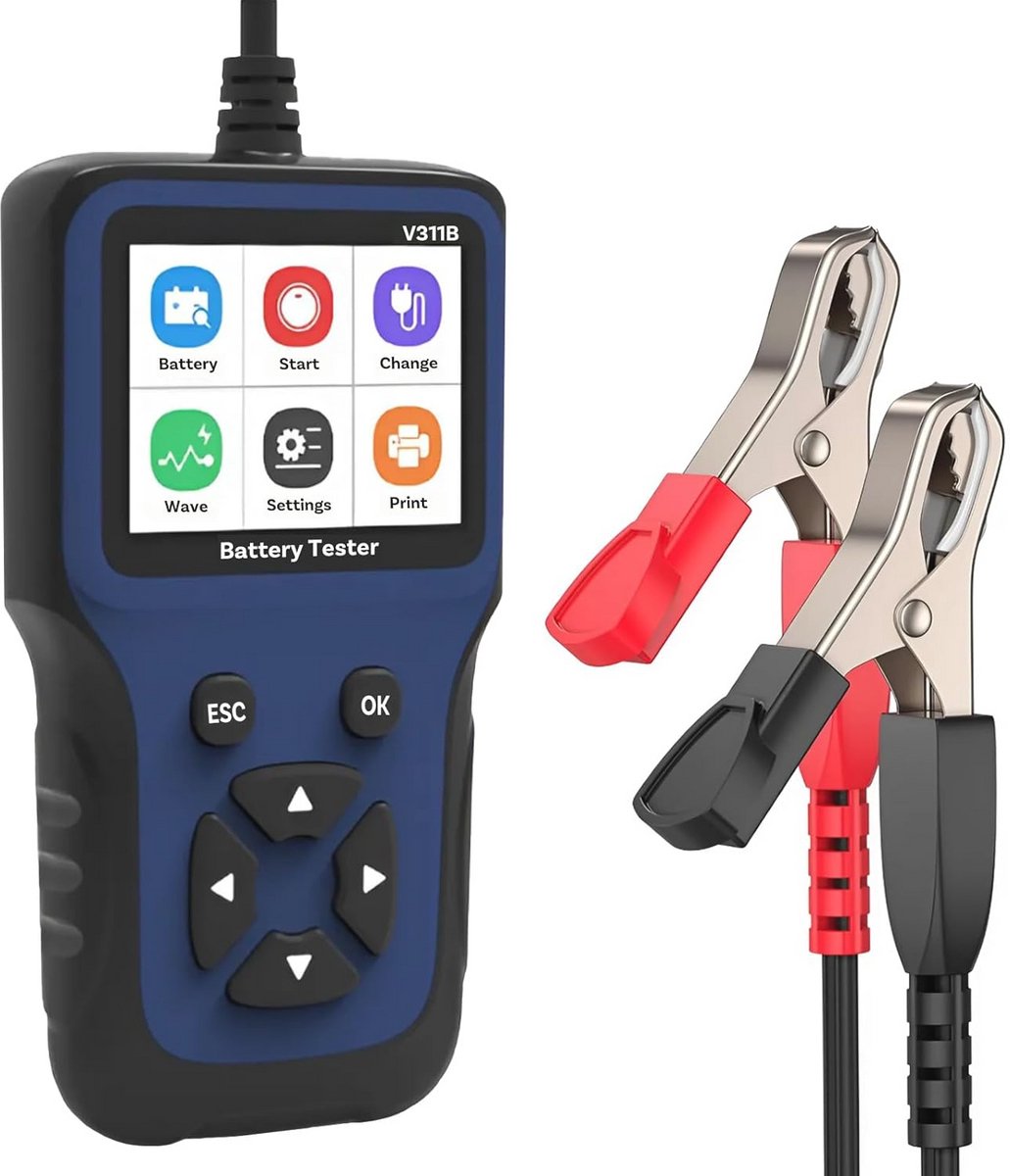 Digitale Accutester 12V met Kleurendisplay – Batterij Analyzer voor Auto en Vrachtwagen – Accu Gezondheid, Start- en Oplaadtest