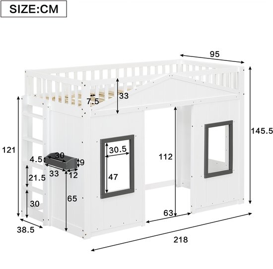 Lit mezzanine Sweiko - 90 x 200 cm - Protection contre les chutes - Pin et MDF - Wit