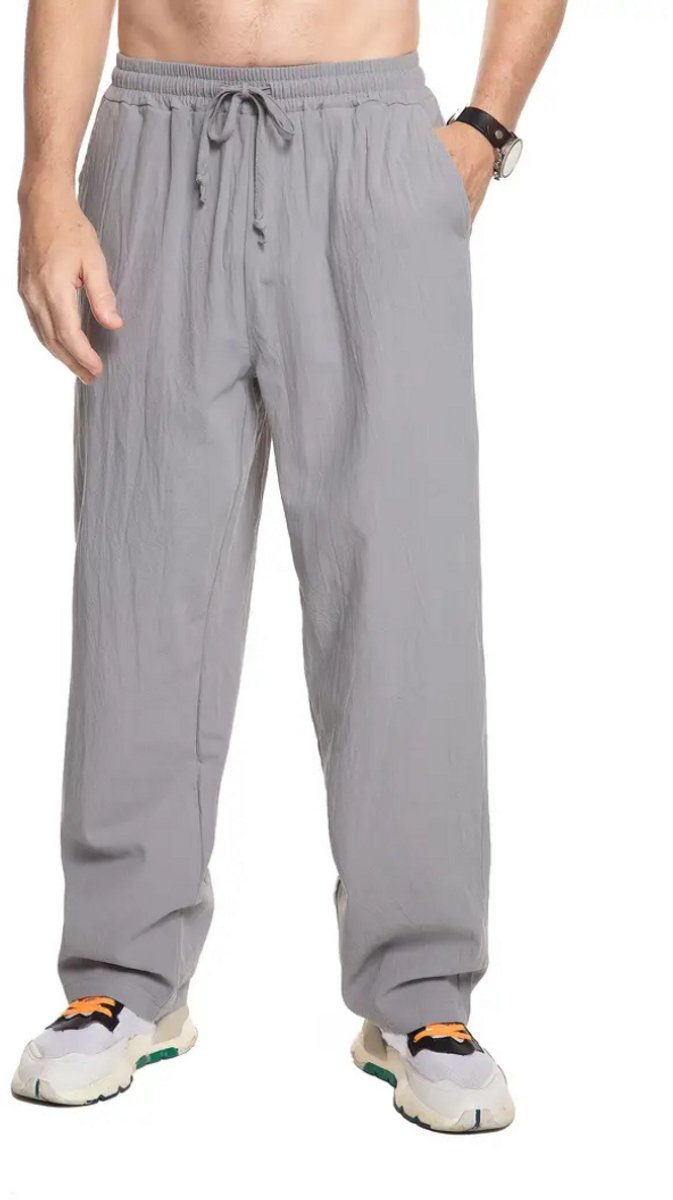 Bovista Linnen Broek Heren Zomerbroek Volwassenen Lange Broek Pantalon Strandbroek Zomer Ibiza Stijl Grijs