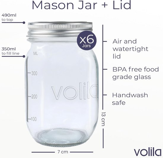 Belle Vous Doorzichtige Ronde Glazen Voorraadpotten met Zwarte Plastic Deksels (8 Stuks) - 240ml Luchtdichte Potten voor Keuken- & Huisdecoratie -Lotion, Voedsel, Kruiden, Bloem, Suiker & Koffiepotten