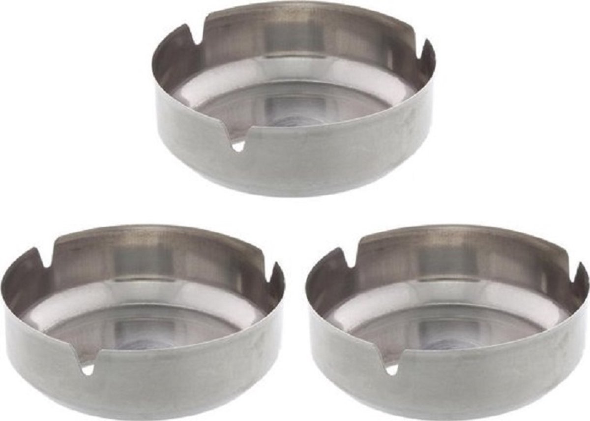 Asbak Set - 3 Stuks - Professionele Horeca Asbak - RVS - 10cm Diameter - Asbakken - Roken - Tafelasbak - Sigaretten - Sigaret - Rookwaren - Roker - 3 STUKS - Stalen Asbak