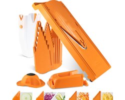 Börner Mandoline V3 Profi | 7-delige set | 5 snijdiktes | Geschikt als Frietsnijder | BPA-vrij en Roestvrij | Oranje